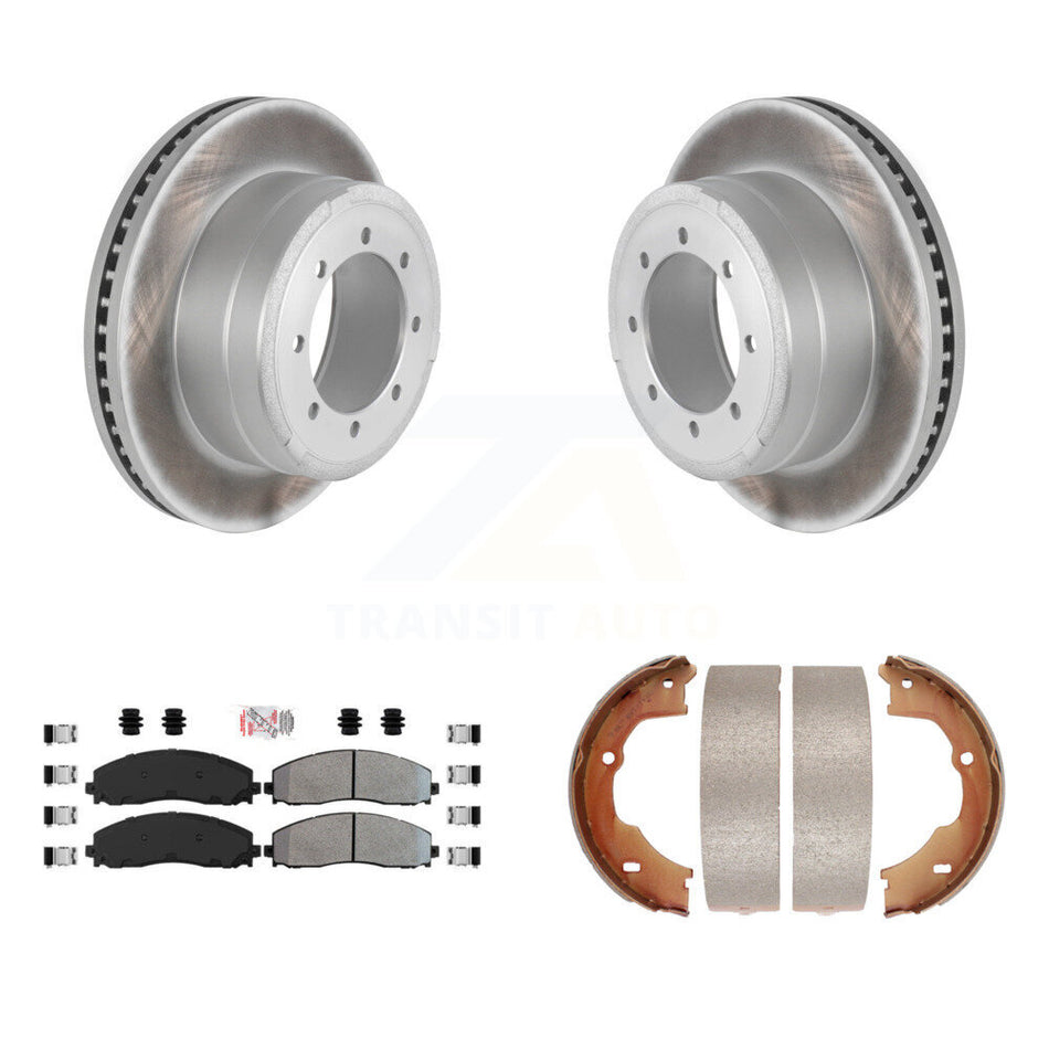 Rear Disc Coated Rotors Semi-Metallic Pads & Parking Shoes Kit For Ford F-450 Super Duty KGA-106555