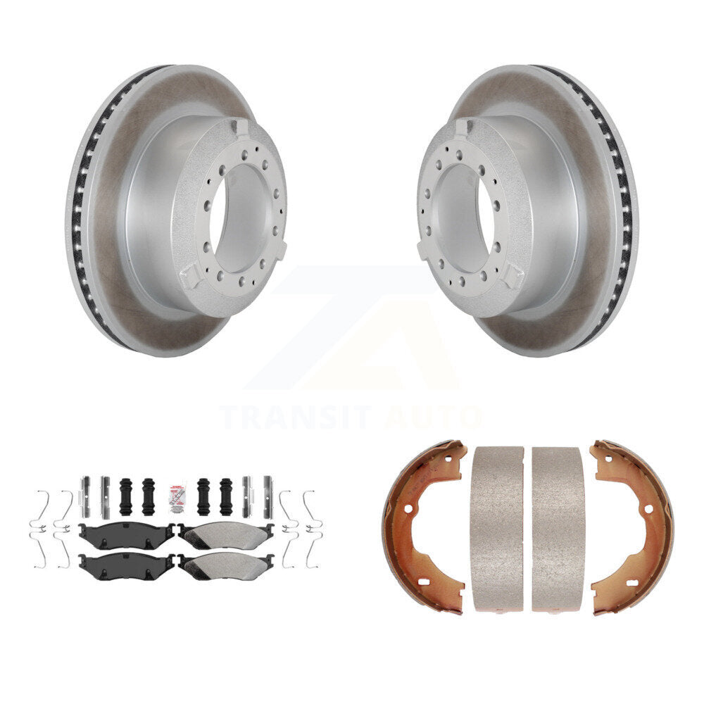 Rear Disc Coated Rotors Semi-Metallic Pads & Parking Shoes Kit For Ford F-450 Super Duty KGA-106556