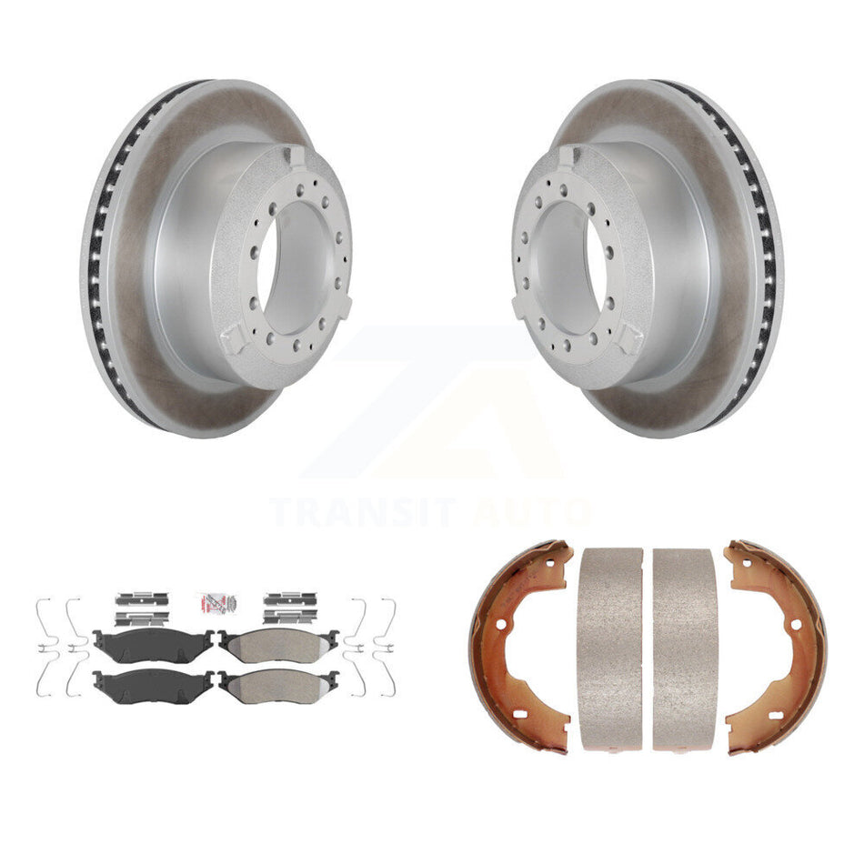Rear Disc Coated Rotors Semi-Metallic Pads & Parking Shoes Kit For Ford F-450 Super Duty KGA-106557