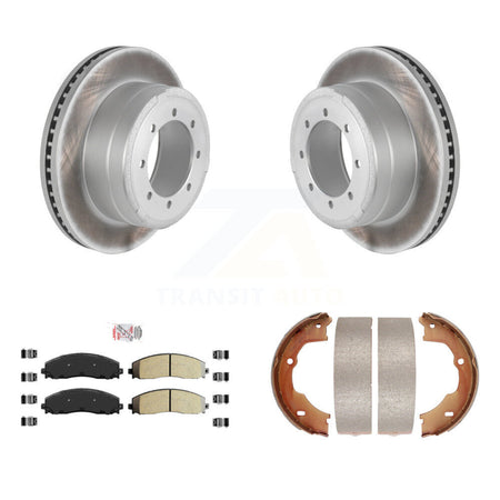 Rear Disc Coated Rotors Semi-Metallic Pads & Parking Shoes Kit For Ford F-450 Super Duty KGA-106558