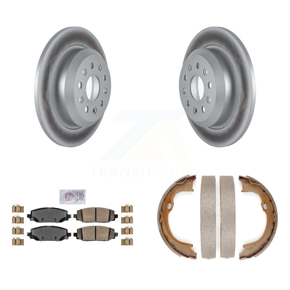 Rear Disc Coated Rotors Ceramic Pads & Parking Shoes Kit For 18-20 Jeep Wrangler Rubicon KGA-106576