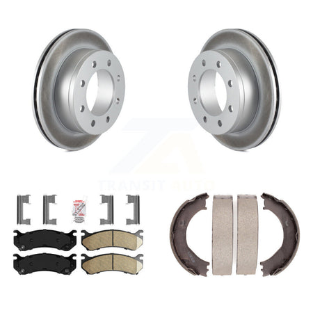 Rear Disc Coated Rotors Ceramic Pads & Parking Shoes Kit For Chevrolet GMC Silverado 2500 KGA-106579