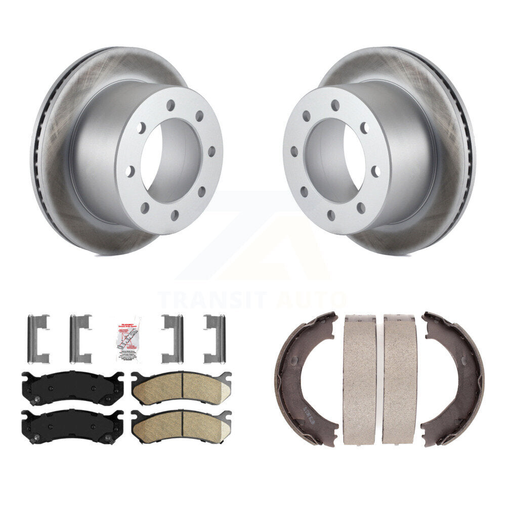 Rear Disc Coated Rotors Ceramic Pads Parking Brake Shoes Kit For GMC Sierra 3500 Classic KGA-106584