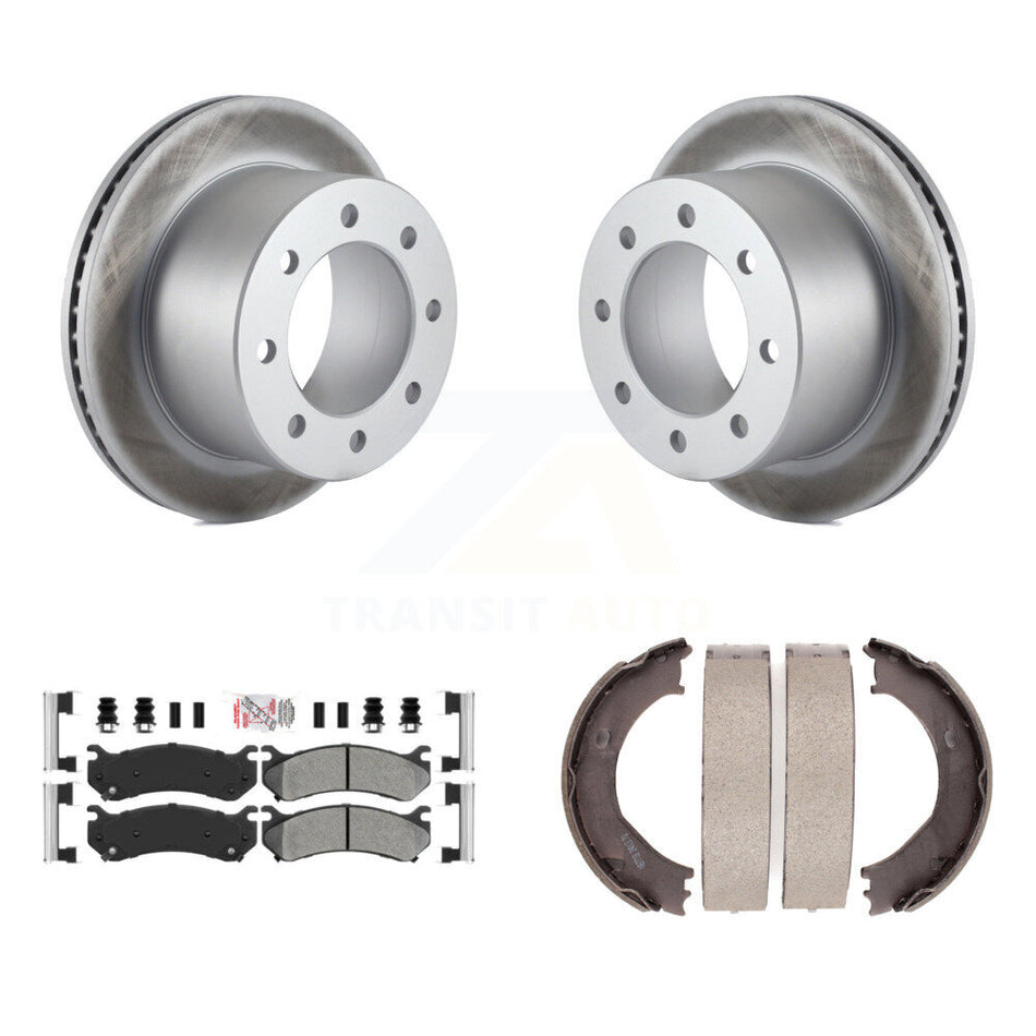 Rear Disc Coated Rotors Semi-Metallic Pads Parking Shoes Kit For GMC Sierra 3500 Classic KGA-106585