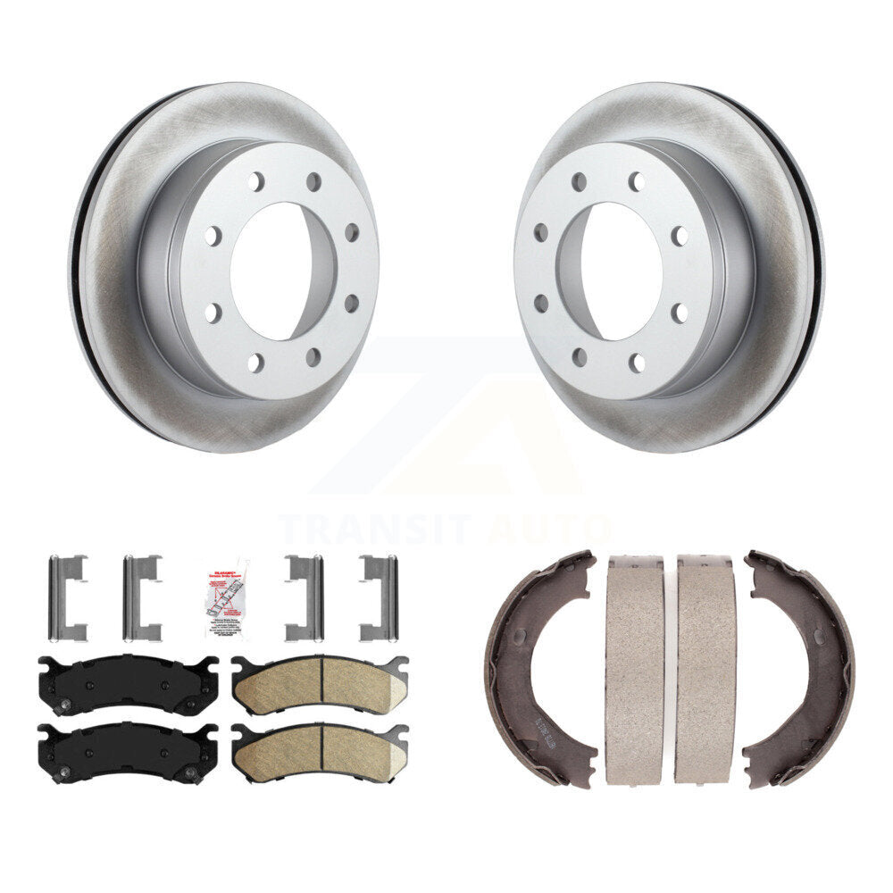 Rear Disc Coated Rotors Ceramic Pads Parking Shoes Kit For Chevrolet Silverado 2500 HD H2 KGA-106586