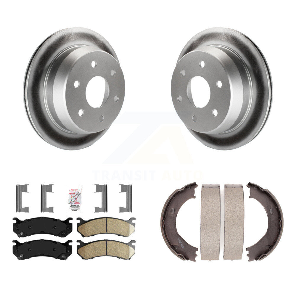 Rear Disc Coated Rotors Ceramic Pads & Parking Shoes Kit For Chevrolet Silverado 2500 HD KGA-106592