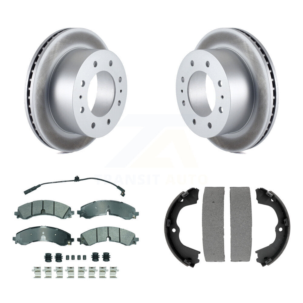 Rear Disc Coated Rotors Semi-Metallic Pads Parking Shoes Kit For GMC Chevrolet Sierra HD KGA-106597