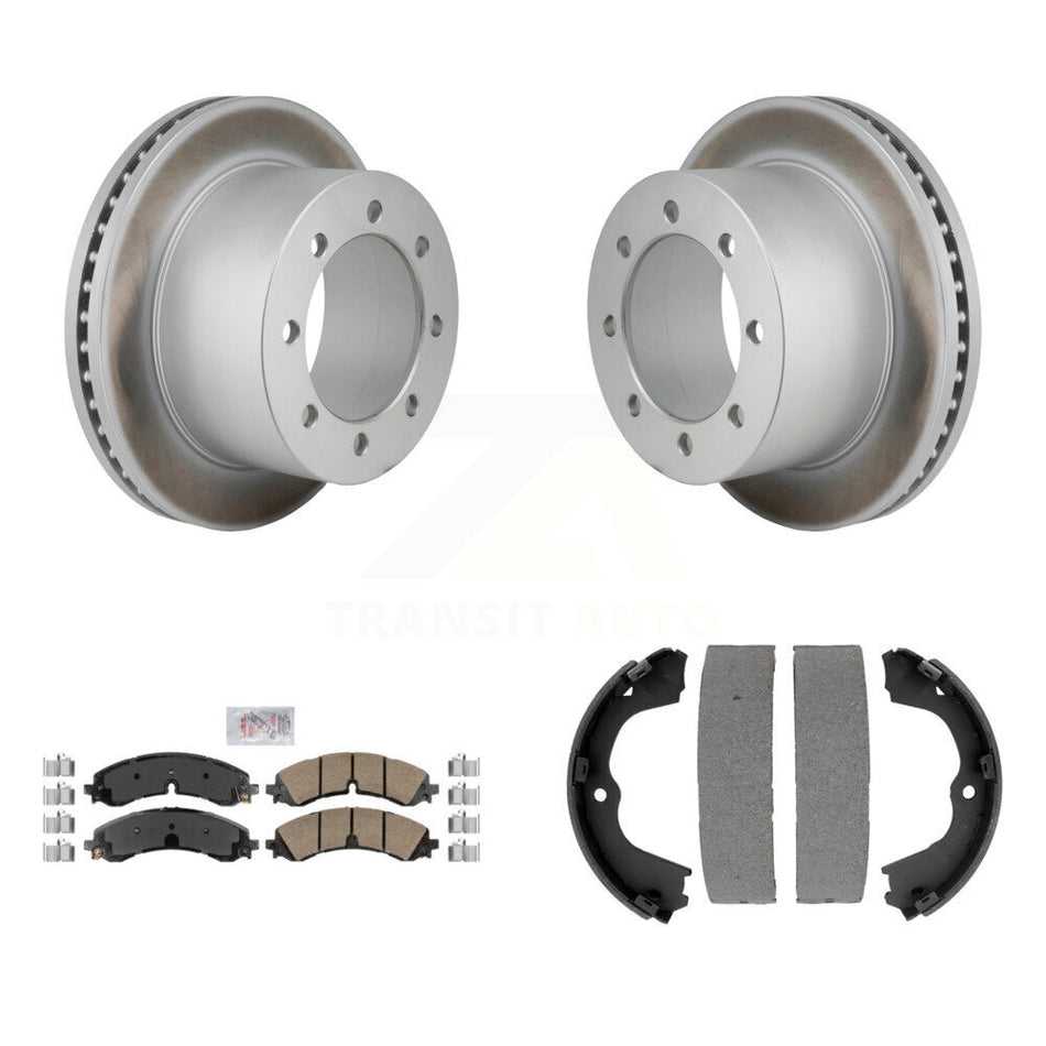 Rear Disc Coated Rotors Ceramic Pads & Parking Shoes Kit For GMC Sierra 3500 HD Chevrolet KGA-106598