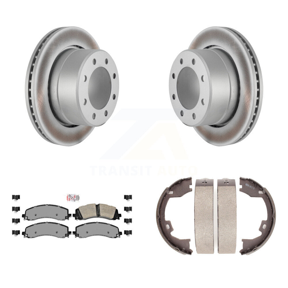 Rear Disc Coated Rotors Semi-Metallic Pads And Parking Brake Shoes Kit For Ram 2500 3500 KGA-106615