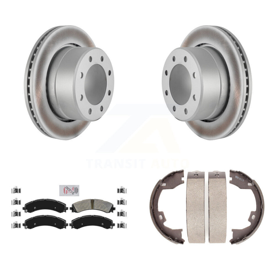 Rear Disc Coated Rotors Semi-Metallic Pads And Parking Brake Shoes Kit For Ram 3500 KGA-106616