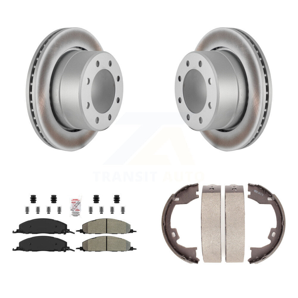 Rear Disc Coated Rotors Semi-Metallic Pads Parking Shoes Kit For Ram 3500 2500 1500 Dodge KGA-106626