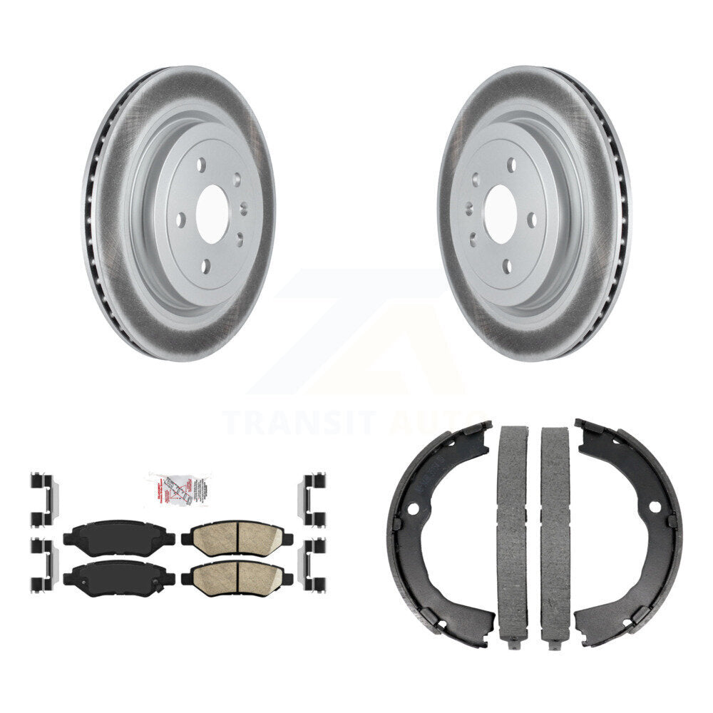 Rear Disc Coated Rotors Ceramic Pads And Parking Brake Shoes Kit For Cadillac CTS KGA-106629