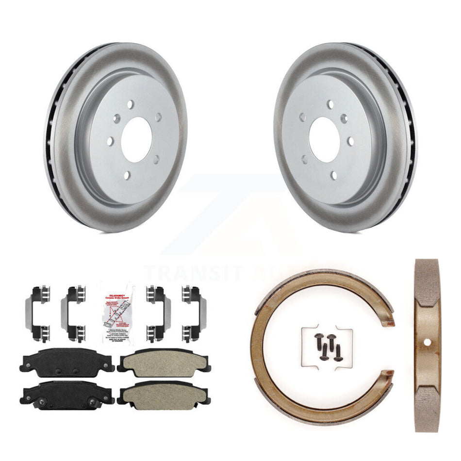 Rear Disc Coated Rotors Semi-Metallic Pads And Parking Brake Shoes Kit For Cadillac STS KGA-106640