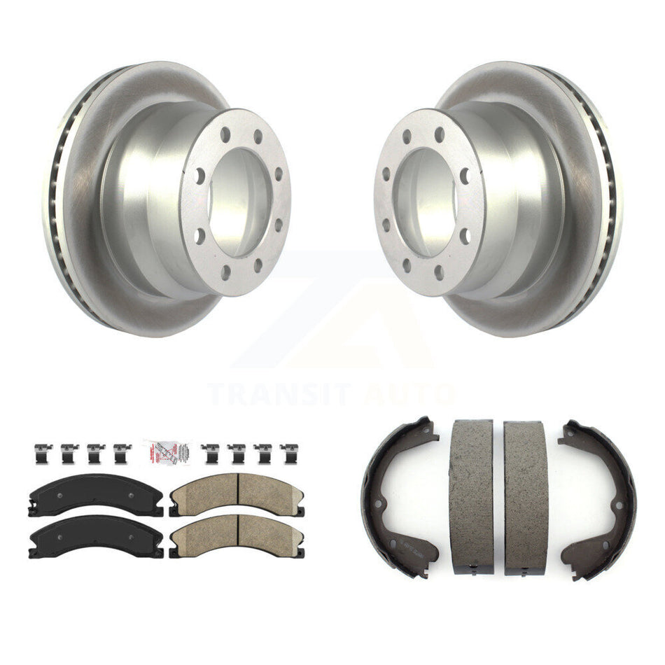 Rear Disc Coated Rotors Ceramic Pads And Parking Shoes Kit For Chevrolet Express 3500 GMC KGA-106645