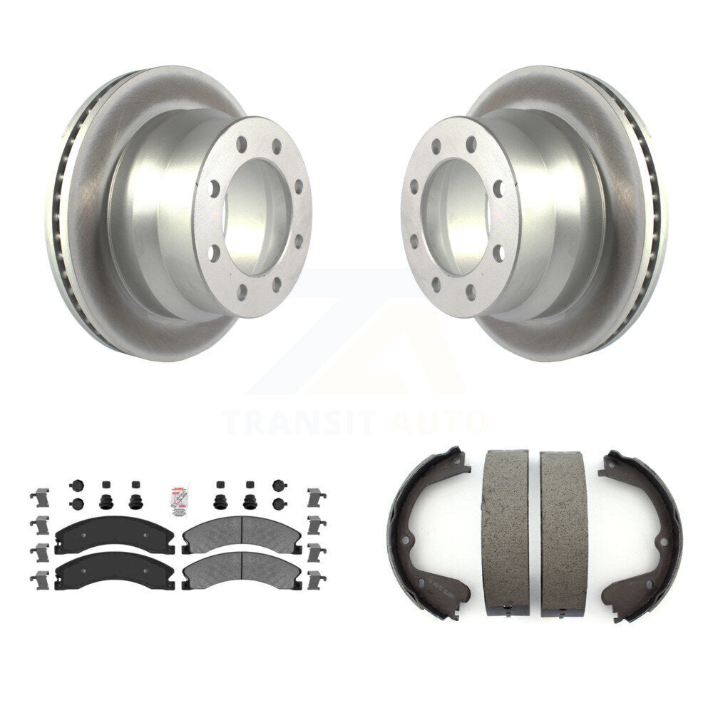 Rear Disc Coated Rotors Semi-Metallic Pads & Parking Shoes Kit For Chevrolet Express 3500 KGA-106647