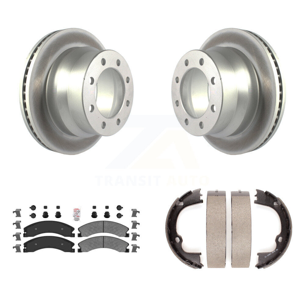 Rear Disc Coated Rotors Semi-Metallic Pads & Parking Brake Shoes Kit For GMC Savana 3500 KGA-106652