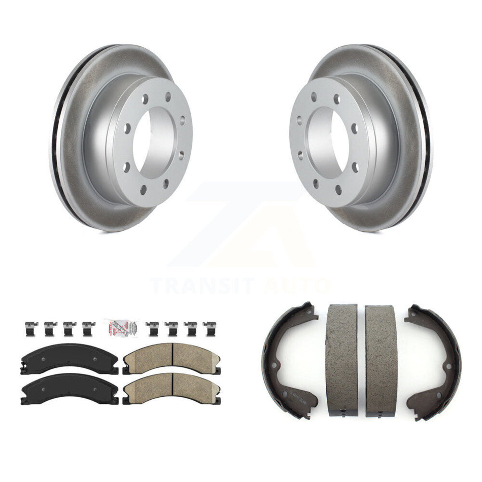 Rear Disc Coated Rotors Ceramic Pads & Parking Brake Shoes Kit For Chevrolet Express 4500 KGA-106653