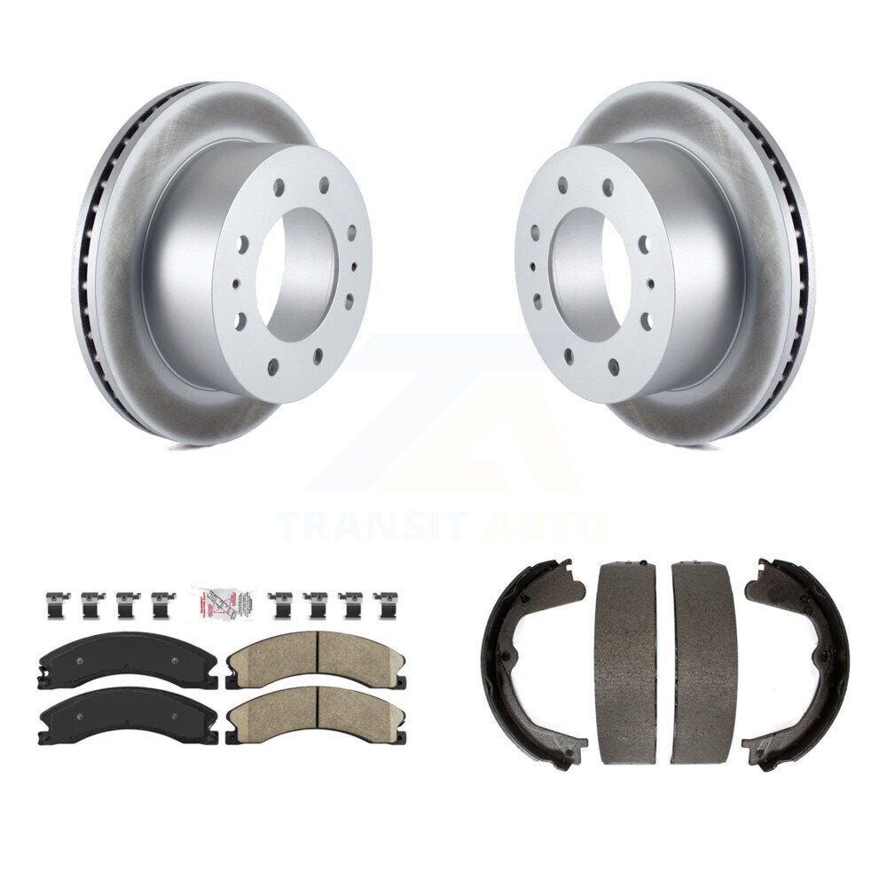 Rear Disc Coated Rotors Ceramic Pads & Parking Shoes Kit For Chevrolet Silverado 2500 HD KGA-106657