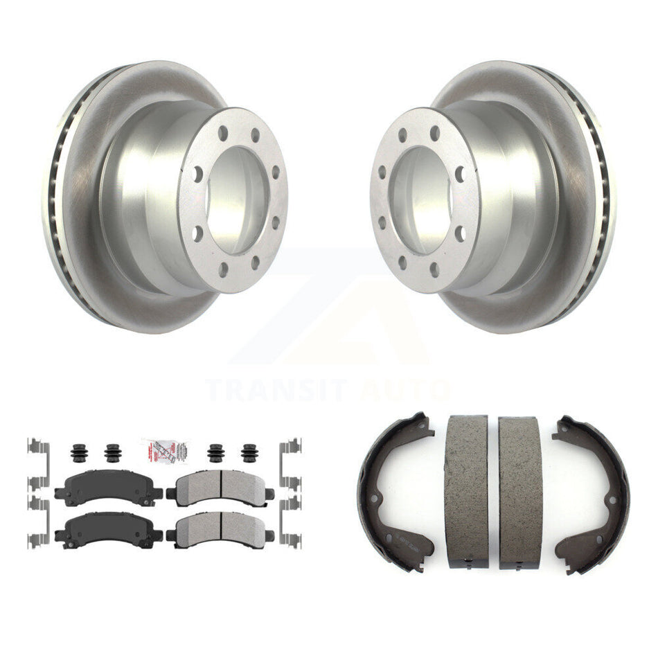 Rear Disc Coated Rotors Semi-Metallic Pads & Parking Shoes Kit For Chevrolet Express 4500 KGA-106665
