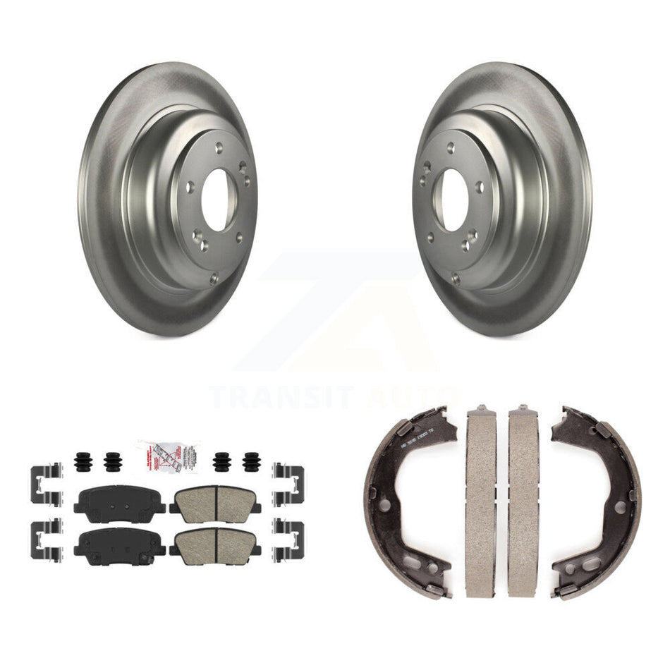 Rear Disc Coated Rotors Ceramic Pads & Parking Brake Shoes Kit For Hyundai Genesis Coupe KGA-106677