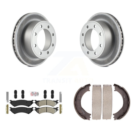 Rear Disc Coated Rotors Semi-Metallic Pads & Parking Shoes Kit For Ford E-350 Super Duty KGA-106690