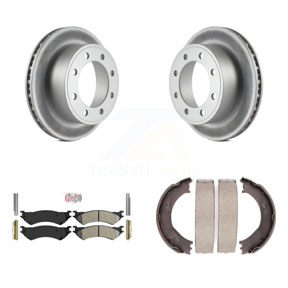 Rear Disc Coated Rotors Semi-Metallic Pads & Parking Shoes Kit For Ford E-350 Super Duty KGA-106691