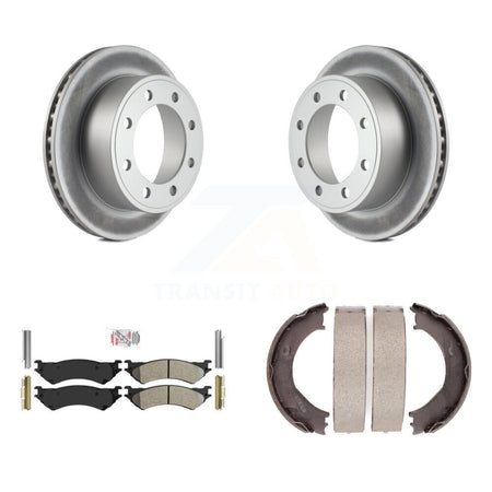Rear Disc Coated Rotors Semi-Metallic Pads & Parking Shoes Kit For Ford E-350 Super Duty KGA-106691