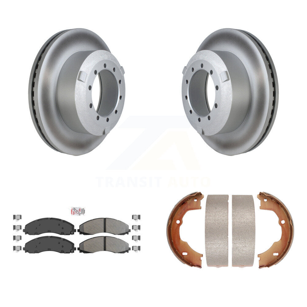 Rear Disc Coated Rotors Semi-Metallic Pads & Parking Shoes Kit For Ford F-450 Super Duty KGA-106700