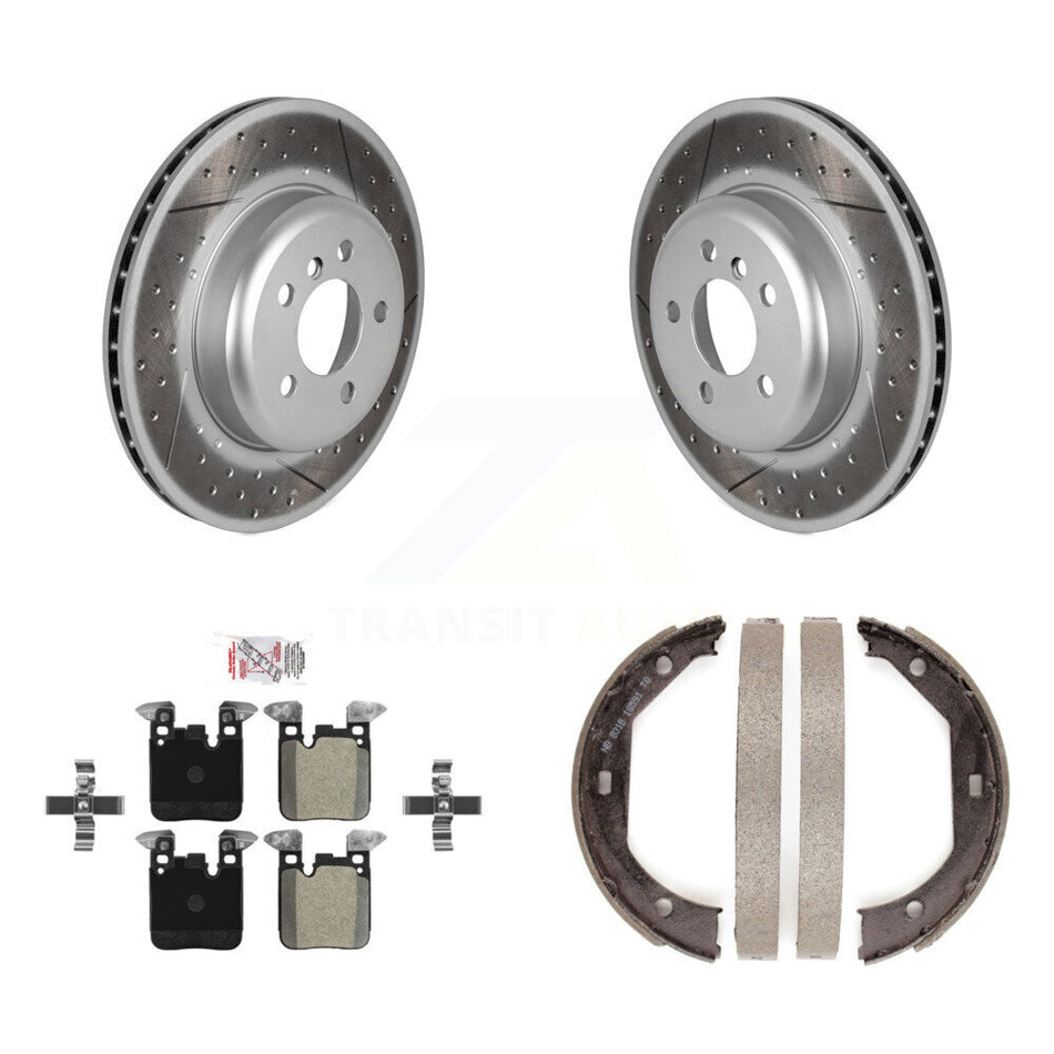 Rear Disc Coated Rotors Semi-Metallic Pads Parking Shoes Kit For BMW 328i xDrive 330i GT KGA-106710