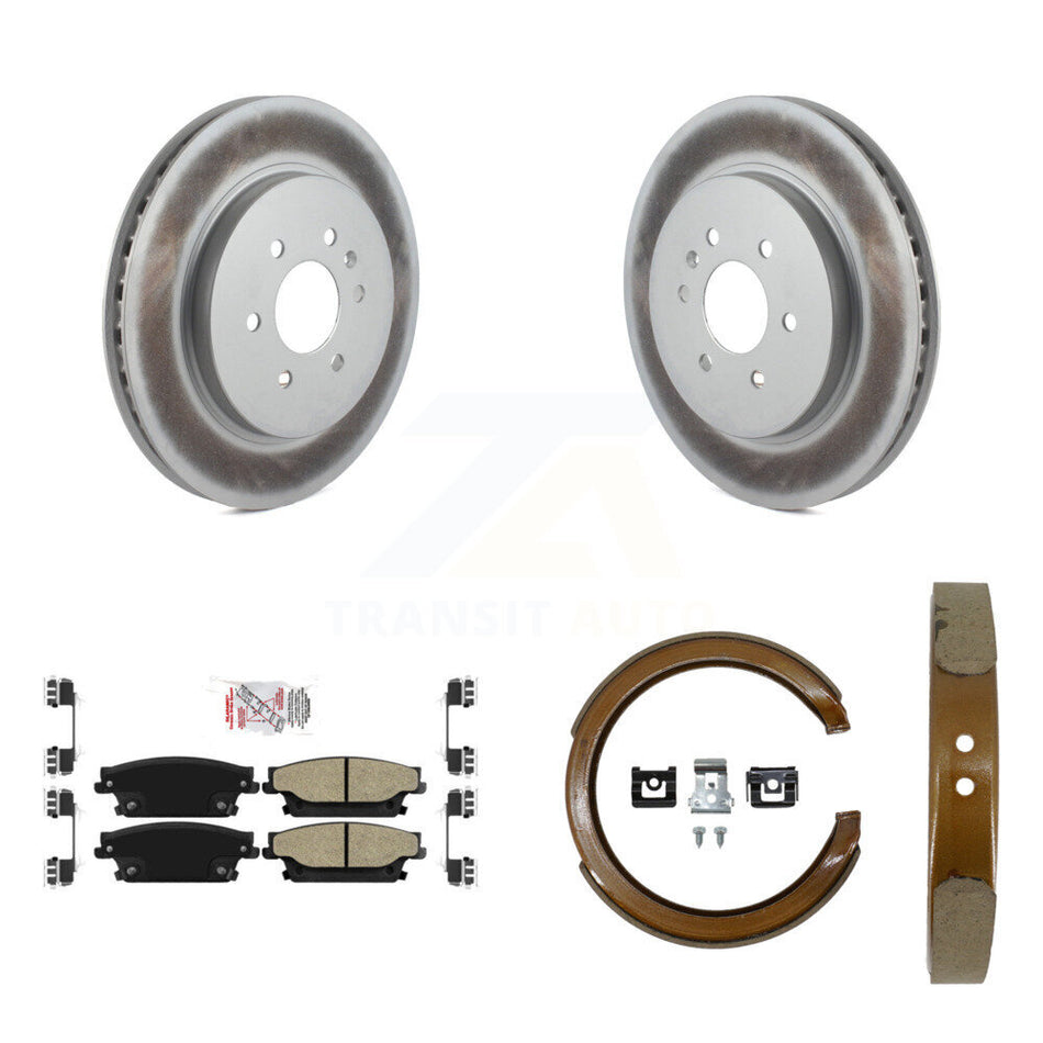Rear Disc Coated Rotors Semi-Metallic Pads And Parking Brake Shoes Kit For Cadillac SRX KGA-106723