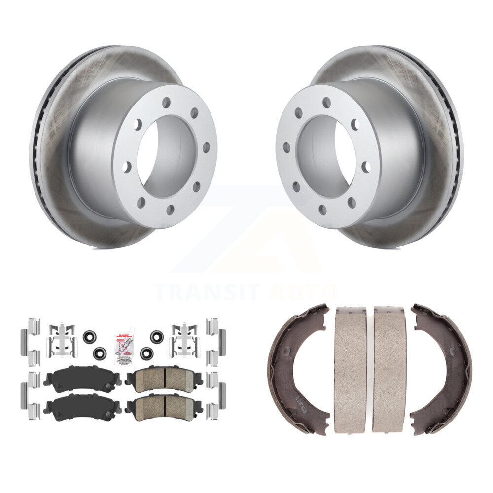 Rear Disc Coated Rotors Ceramic Pads And Parking Brake Shoes Kit For 2001 GMC Sierra 3500 KGA-106748