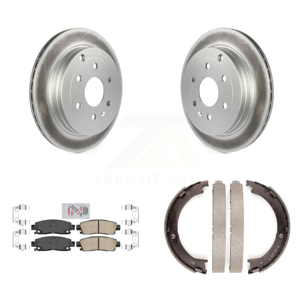 Rear Disc Coated Rotors Ceramic Pads Parking Brake Shoes Kit For GMC Acadia Buick Enclave KGA-106755