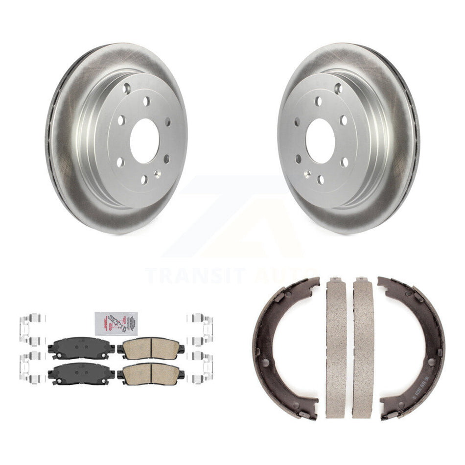 Rear Disc Coated Rotors Ceramic Pads Parking Brake Shoes Kit For GMC Acadia Buick Enclave KGA-106755