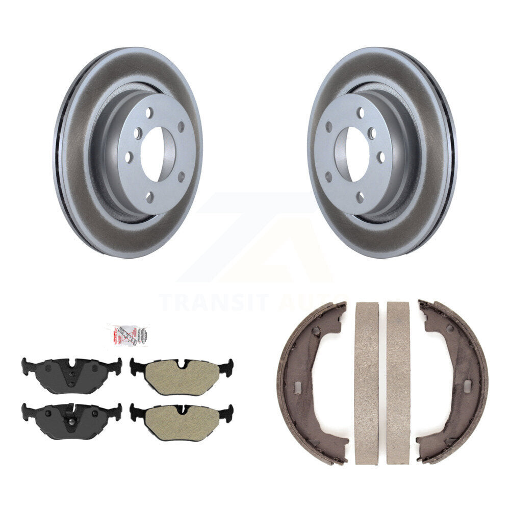 Rear Disc Coated Rotors Semi-Metallic Pads And Parking Shoes Kit For BMW 325i 325Ci 323Ci KGA-106781