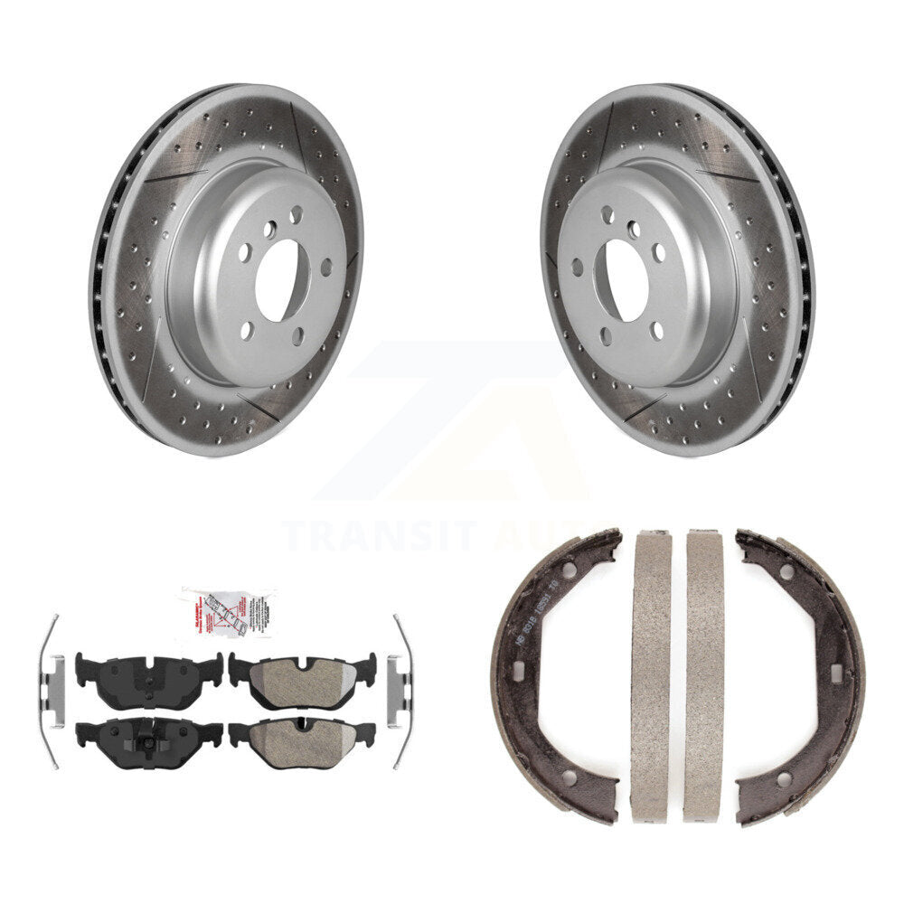 Rear Disc Coated Rotors Semi-Metallic Pads & Parking Brake Shoes Kit For BMW 328i xDrive KGA-106793