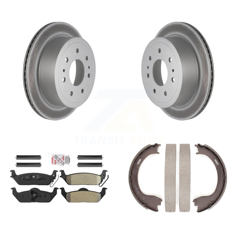 Rear Disc Coated Rotors Semi-Metallic Pads And Parking Brake Shoes Kit For Ford F-150 KGA-106814