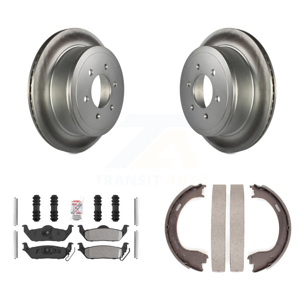 Rear Disc Coated Rotors Semi-Metallic Pads And Parking Brake Shoes Kit For Ford F-150 KGA-106815
