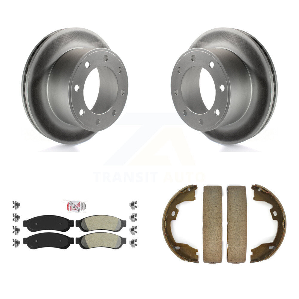 Rear Disc Coated Rotors Semi-Metallic Pads & Parking Shoes Kit For Ford F-350 Super Duty KGA-106825