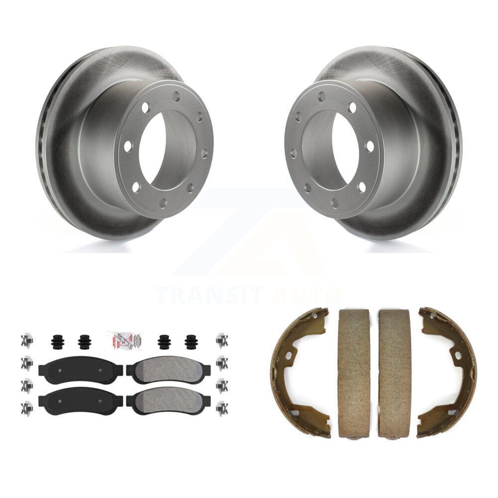 Rear Disc Coated Rotors Semi-Metallic Pads & Parking Shoes Kit For Ford F-350 Super Duty KGA-106826