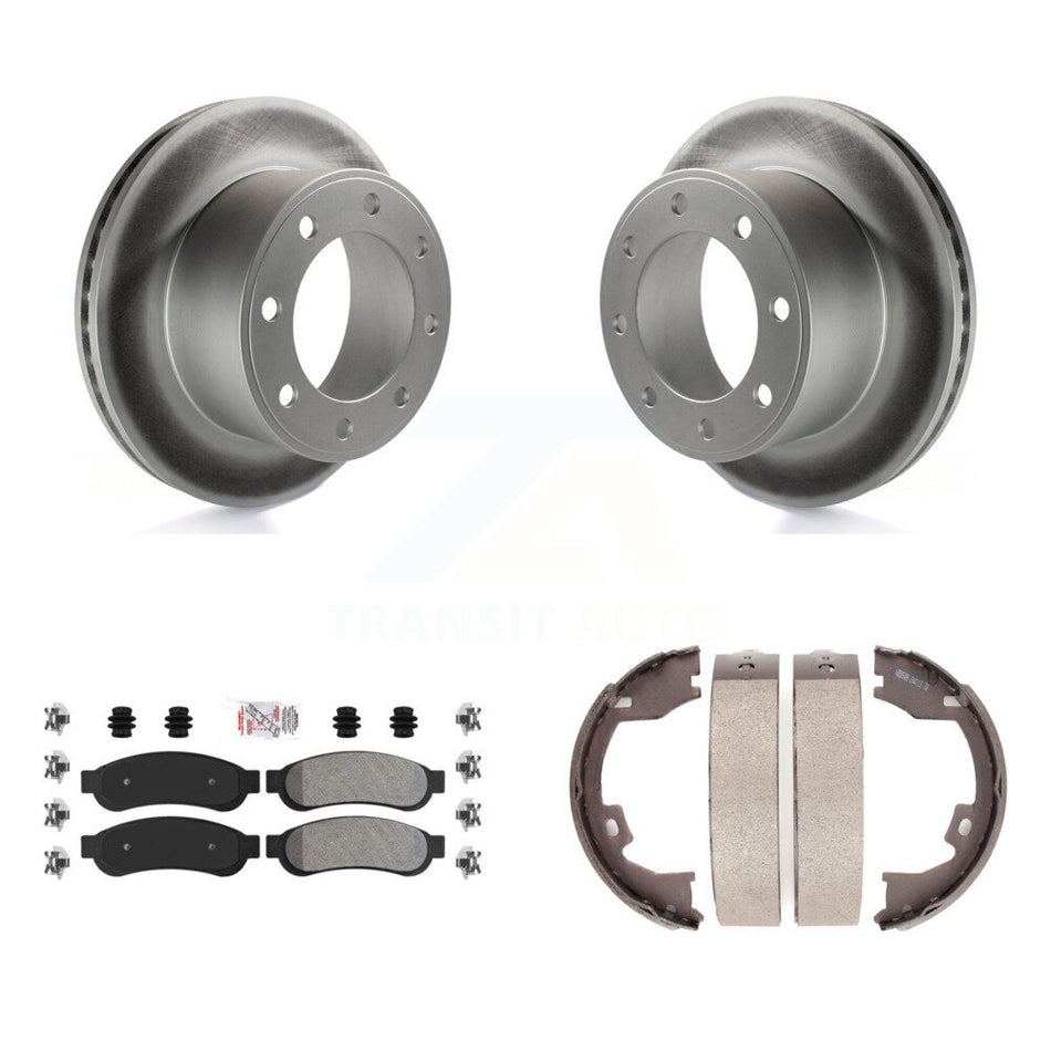 Rear Disc Coated Rotors Semi-Metallic Pads & Parking Shoes Kit For Ford F-250 Super Duty KGA-106828