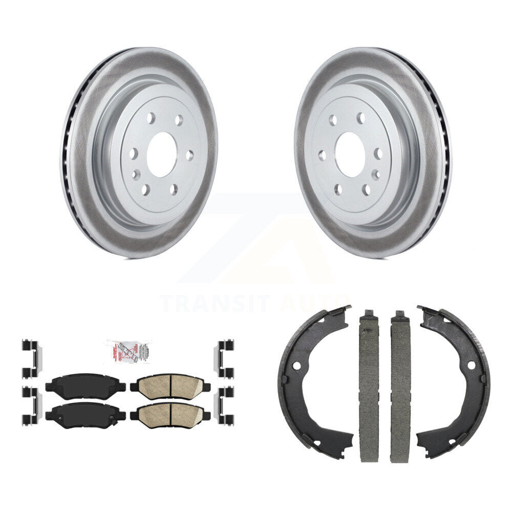 Rear Disc Coated Rotors Ceramic Pads & Parking Brake Shoes Kit For 2010-2016 Cadillac SRX KGA-106835