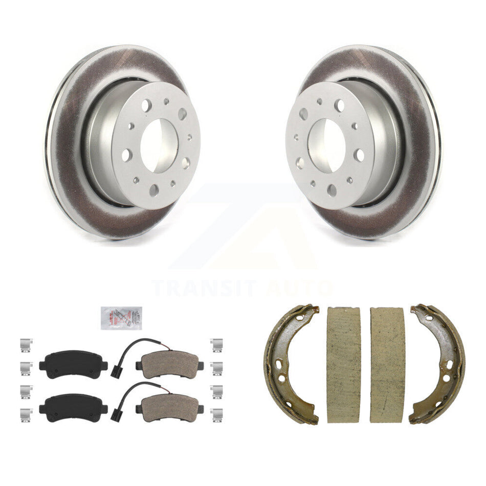 Rear Disc Coated Rotors Semi-Metallic Pads Parking Shoes Kit For Ram ProMaster 2500 3500 KGA-106836