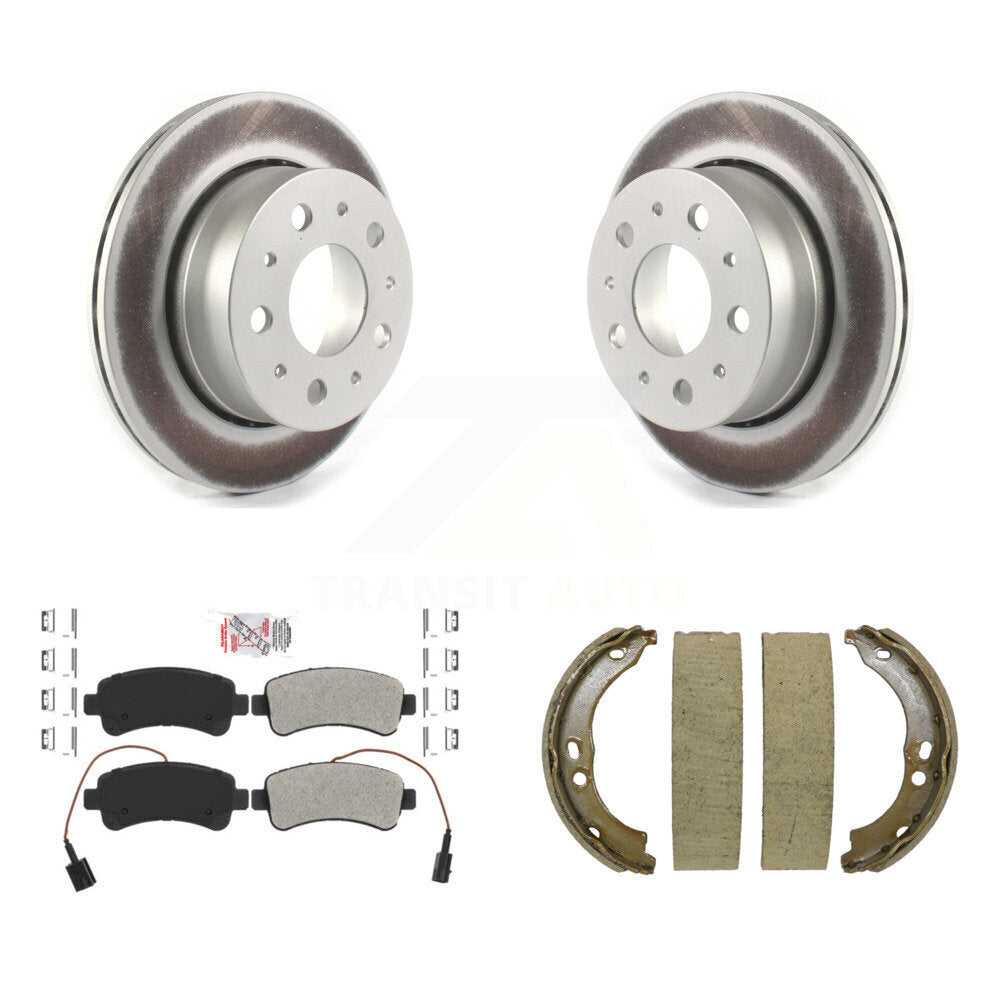 Rear Disc Coated Rotors Semi-Metallic Pads Parking Shoes Kit For Ram ProMaster 2500 3500 KGA-106838