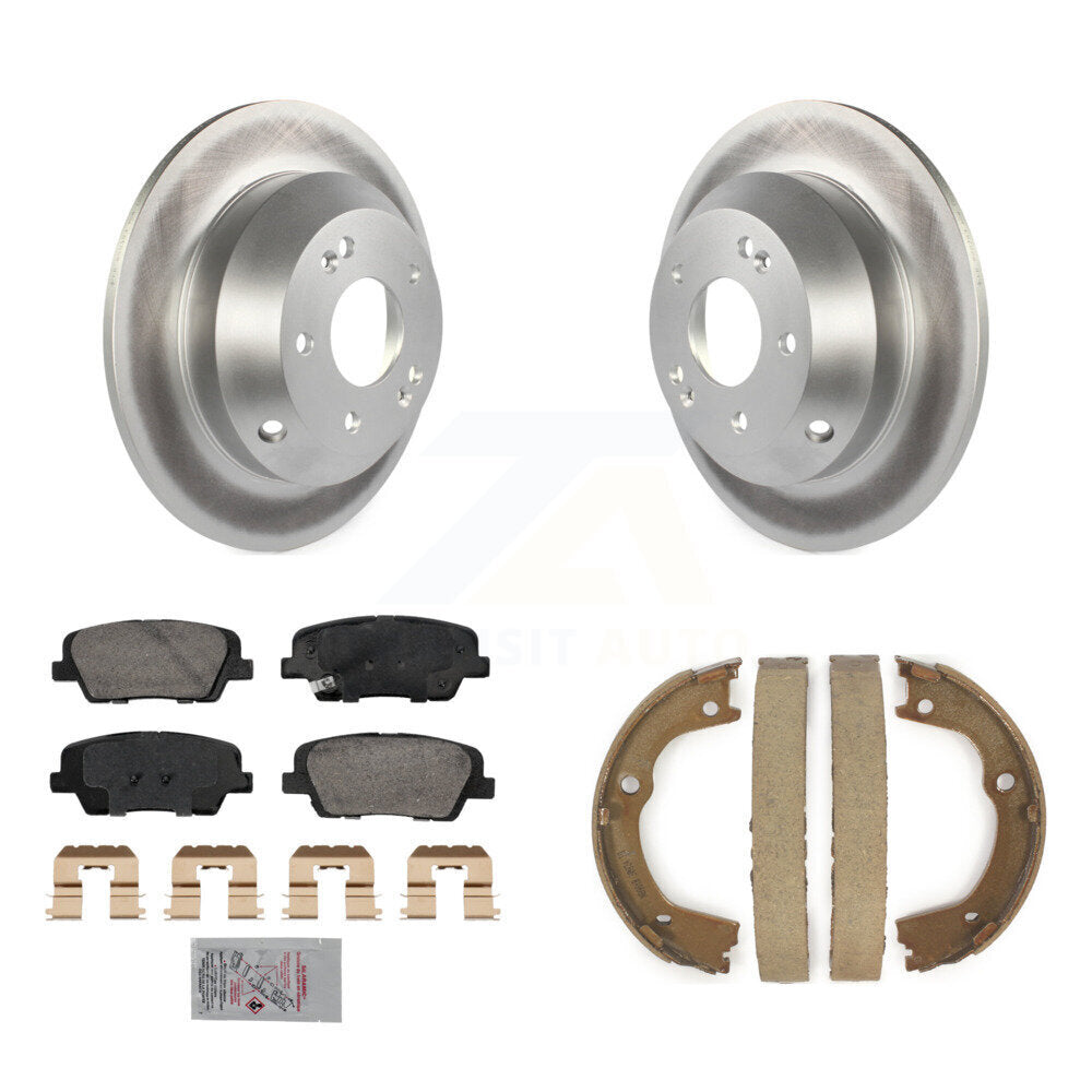 Rear Disc Coated Rotors Ceramic Pads & Parking Shoes Kit For Hyundai Santa Fe Kia Sorento KGA-106874