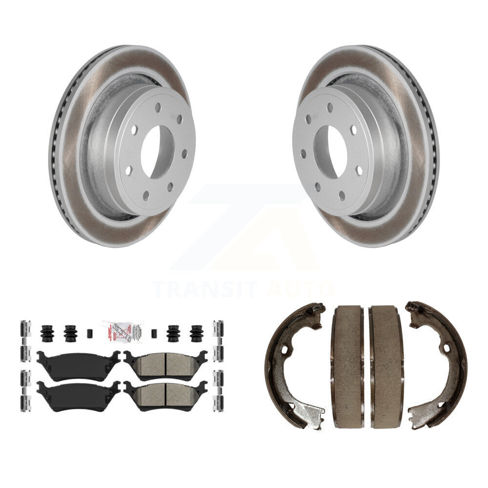 Rear Disc Coated Rotors Semi-Metallic Pads And Parking Brake Shoes Kit For Ford F-150 KGA-106897