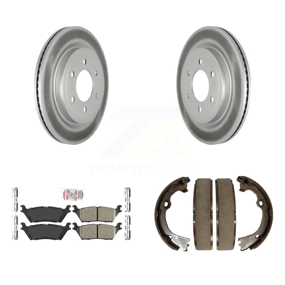Rear Disc Coated Rotors Ceramic Pads And Parking Brake Shoes Kit For Ford F-150 KGA-106900