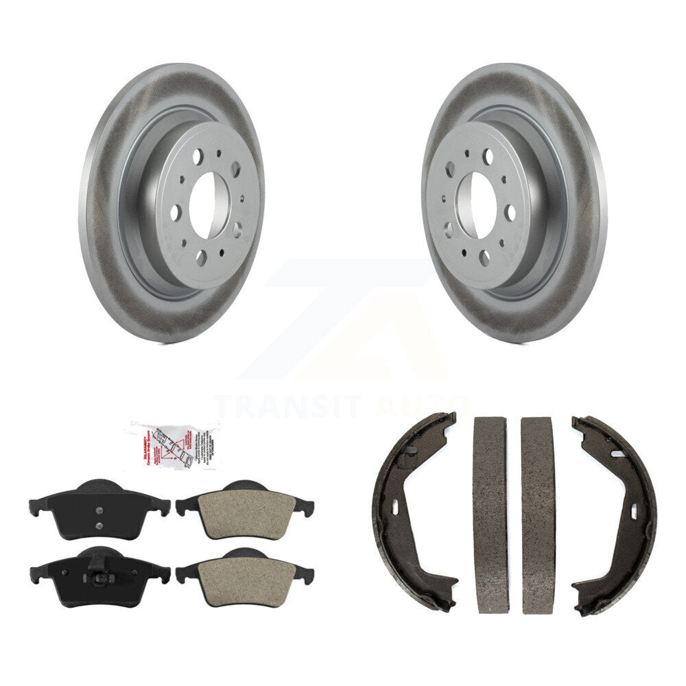 Rear Disc Coated Rotors Semi-Metallic Pads And Parking Brake Shoes Kit For Volvo XC70 S80 KGA-106908