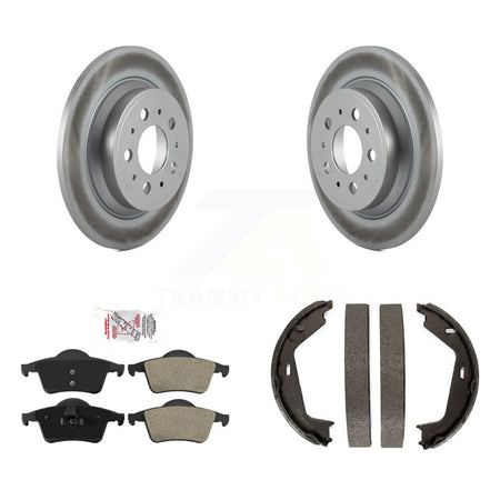 Rear Disc Coated Rotors Semi-Metallic Pads And Parking Brake Shoes Kit For Volvo XC70 S80 KGA-106908