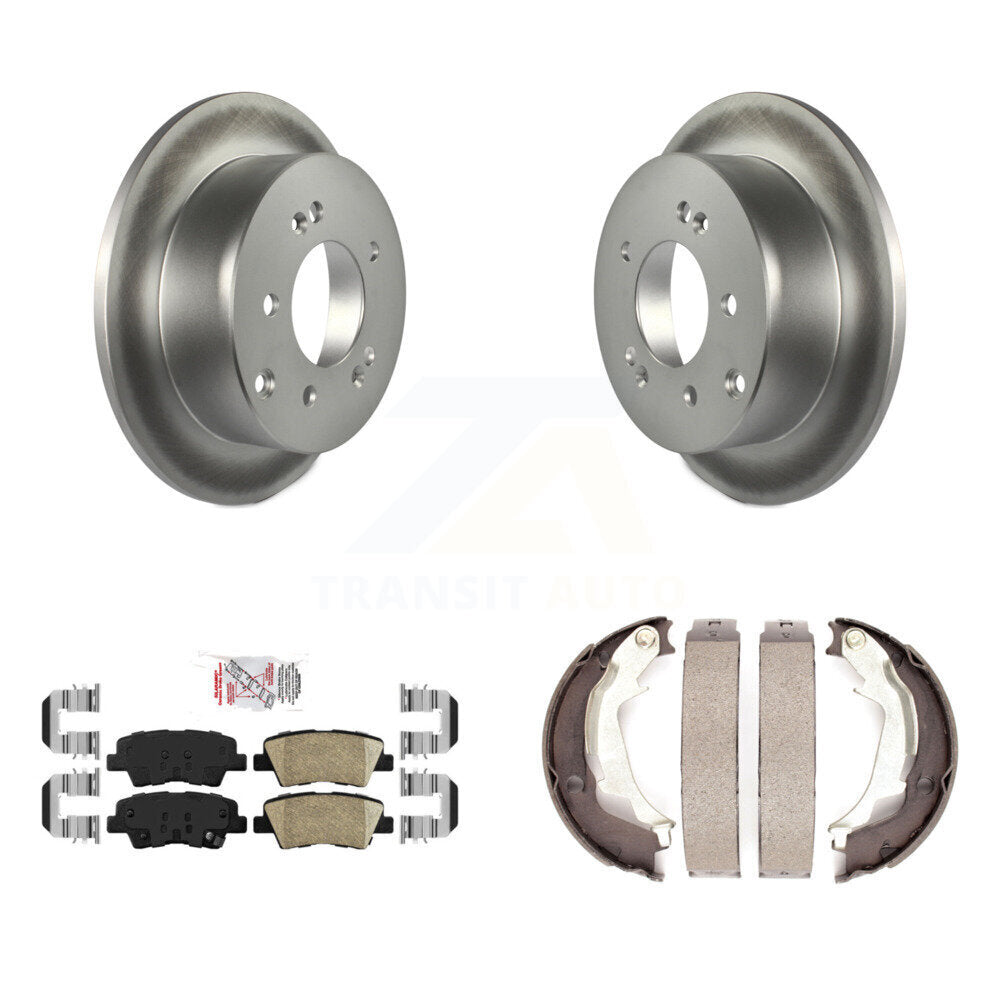 Rear Disc Coated Rotors Ceramic Pads And Parking Brake Shoes Kit For 2010-2013 Kia Soul KGA-106913