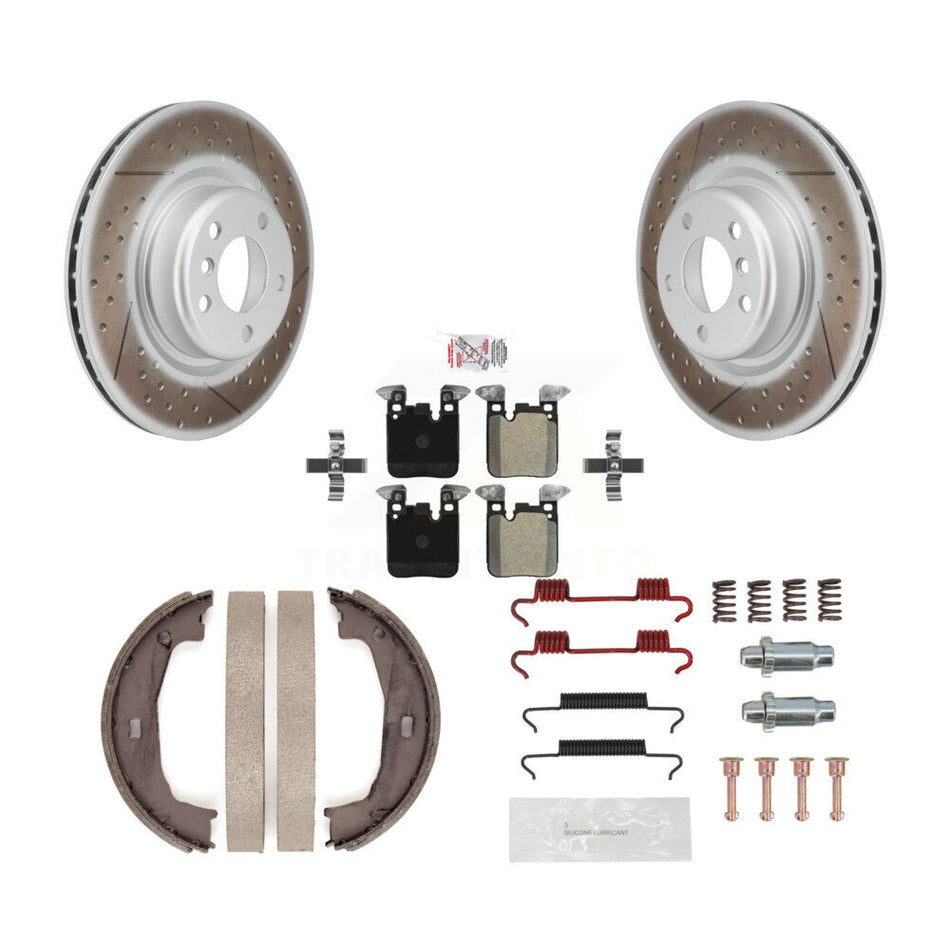 Rear Disc Coated Rotors Semi-Metallic Pads Parking Shoes Hardware Kit For BMW 230i xDrive KGA-106937